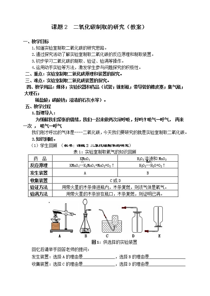 鲁教版（五四制）八年级全一册 到实验室去 二氧化碳的实验室制取与性质 (2)（教案）01