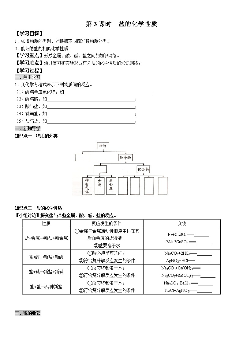 11.1.3 盐的化学性质 学案及答案（学生用+教师用）01