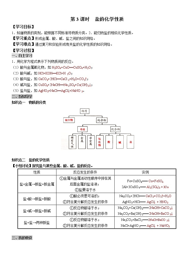 11.1.3 盐的化学性质 学案及答案（学生用+教师用）01