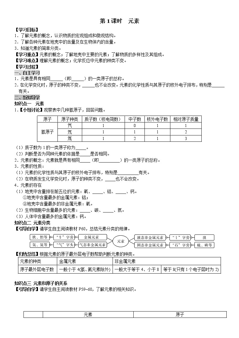 课题3 第1课时 元素 学案（教师+学生卷）01