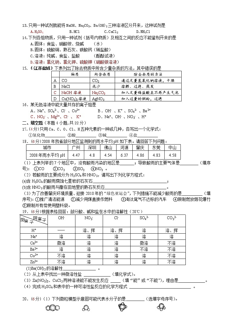 人教版九年级化学下册第11单元 盐、化肥 单元测试题（有答案）02