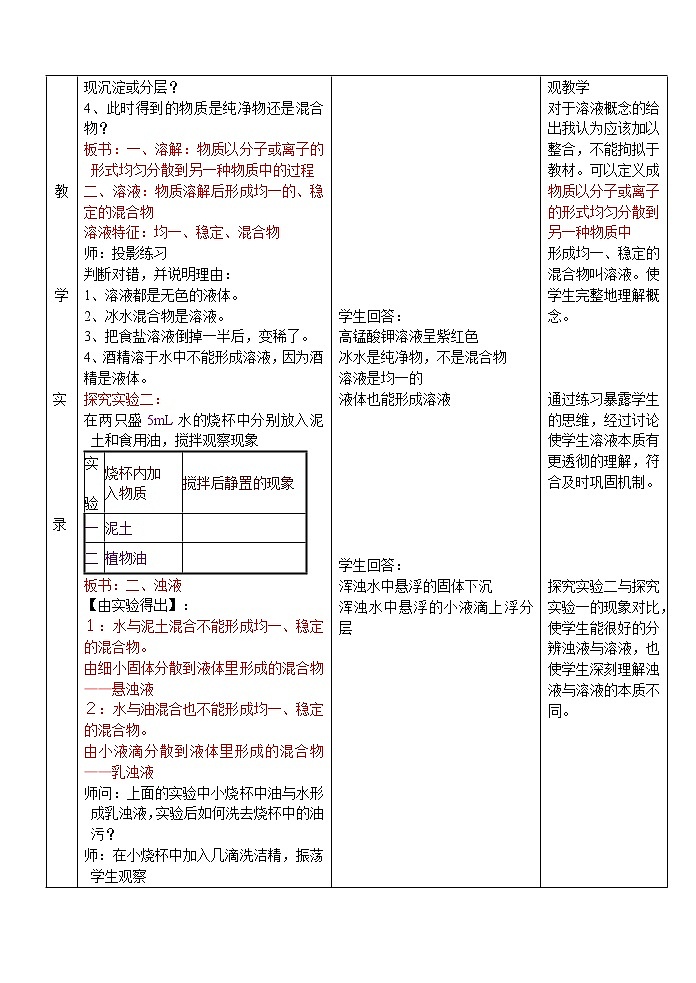 湘教初中化学九上《专题六  单元1 物质的溶解过程》教案02