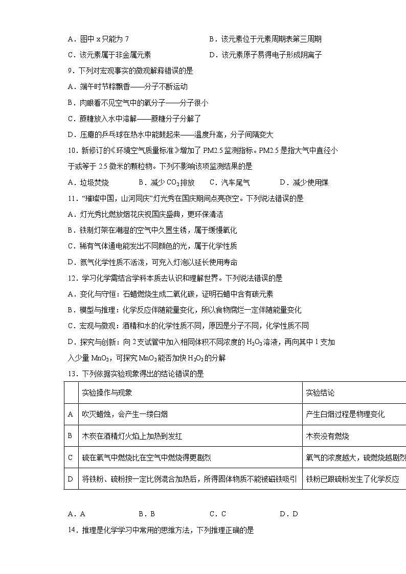辽宁省本溪市2021-2022学年九年级上学期期中化学试题（word版 含答案）02