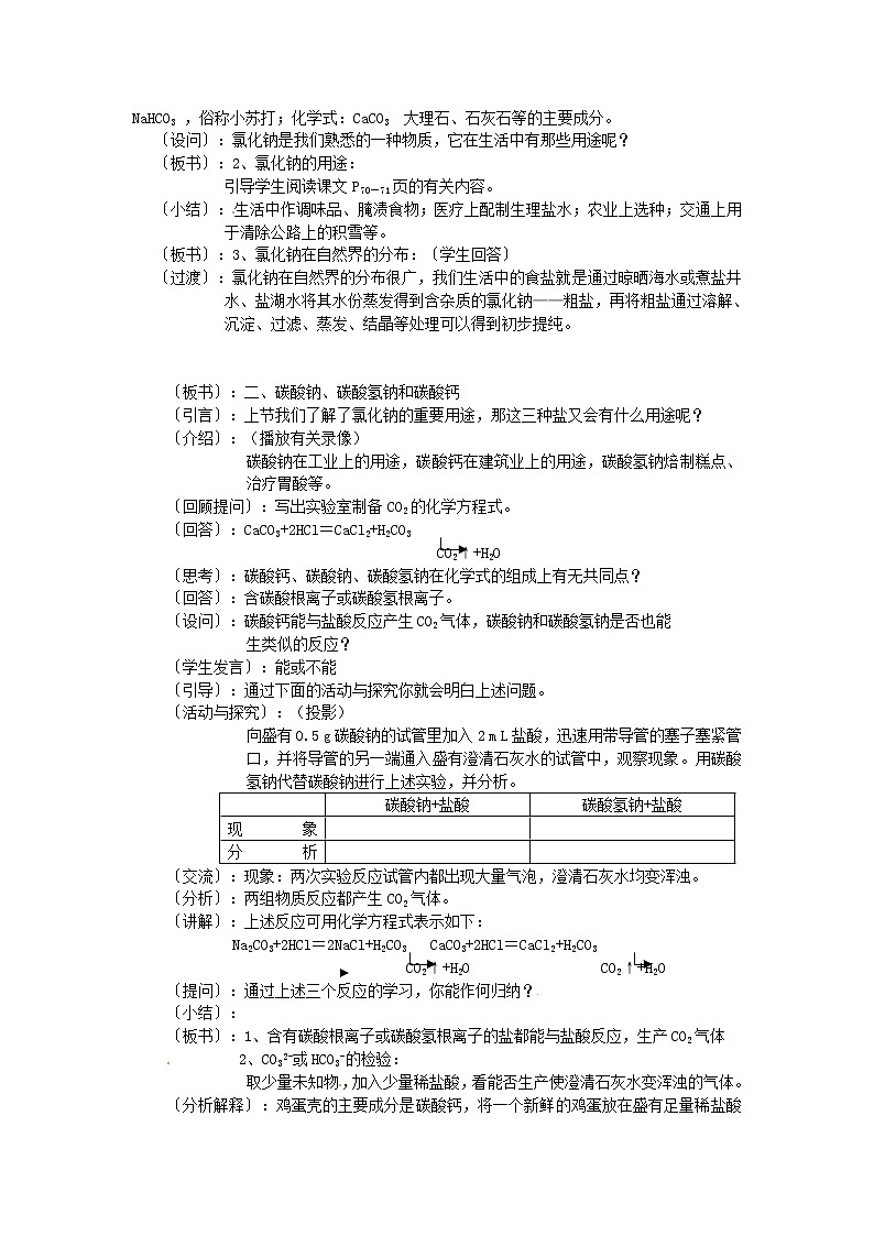 人教五四制初中化学九年级全册《第四单元  课题1 生活中常见的盐》教案第2页