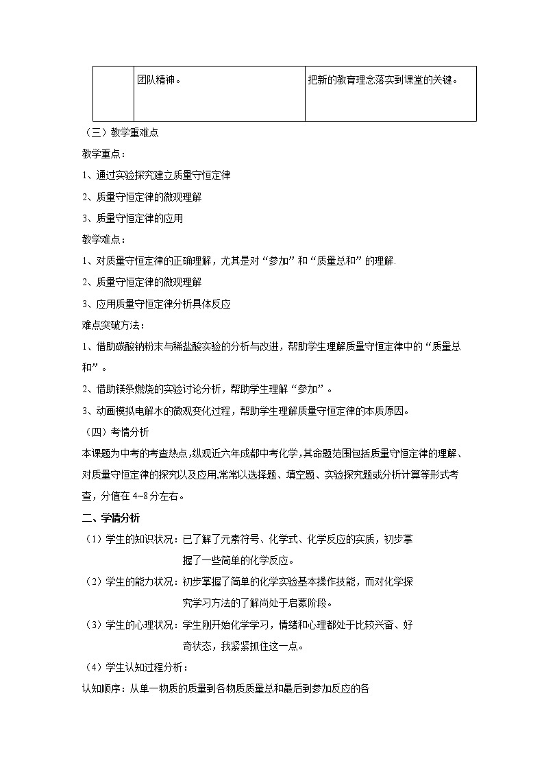 2021年初中化学九年级上册科粤版 第四章 生命之源—水 4.3质量守恒定律 说课稿第2页