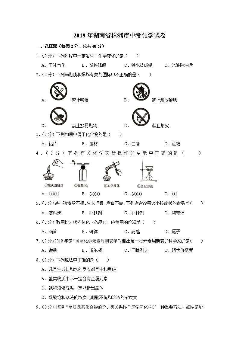 2019年湖南省株洲市中考化学试题（解析版）01