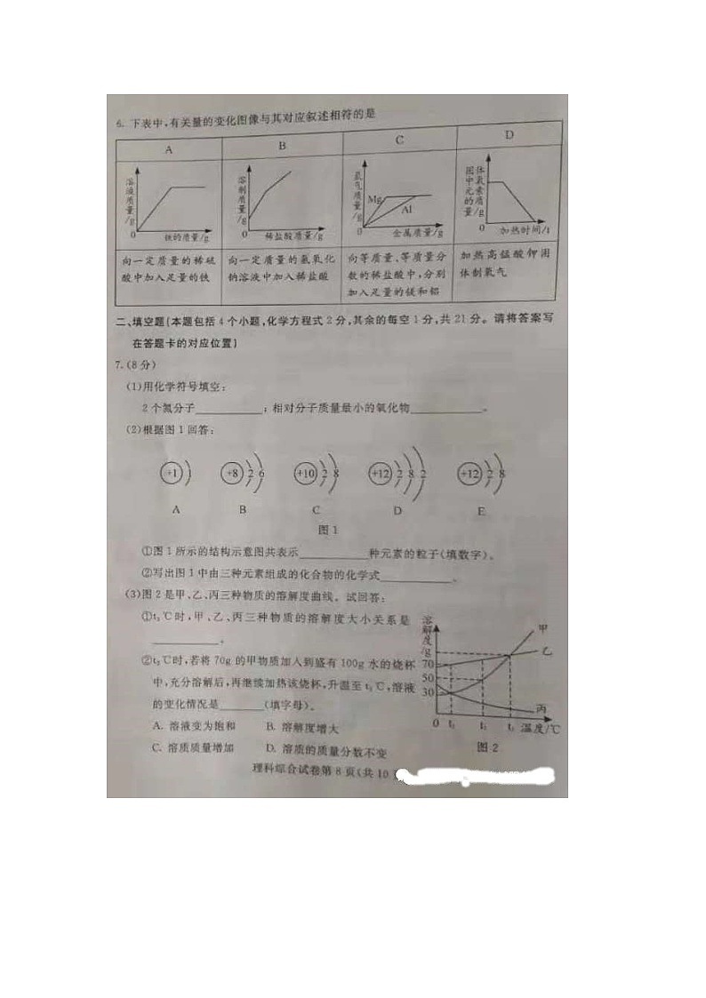 2019年内蒙古包头市中考化学真题 （ 图片版 含答案）第2页