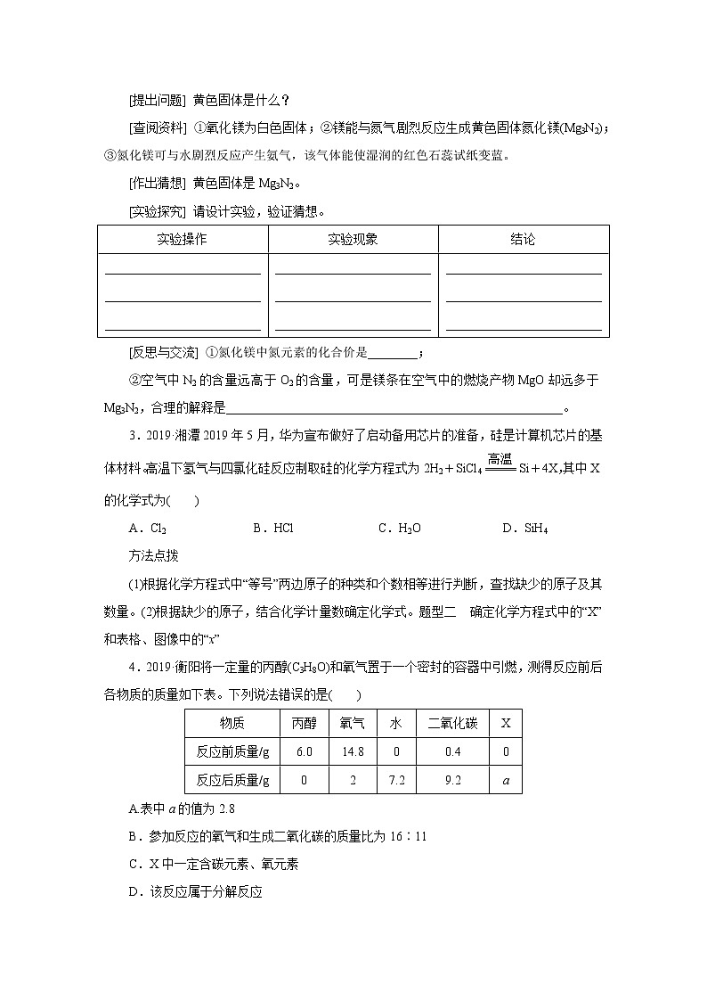 人教版初中化学   中考特训(七)　质量守恒定律的探究及应用练习题02
