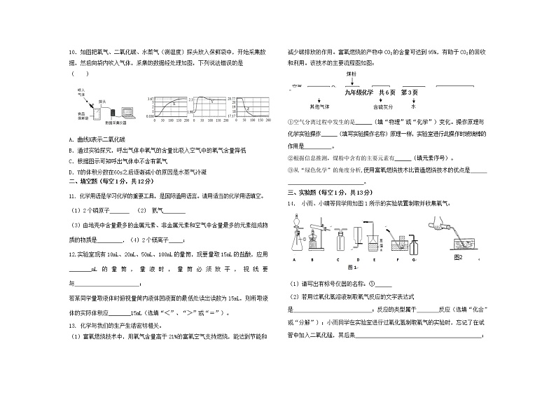 内蒙古呼和浩特市2021-2022学年九年级上学期期中综合素质评价数据采集单化学试题（word版 含答案）第2页