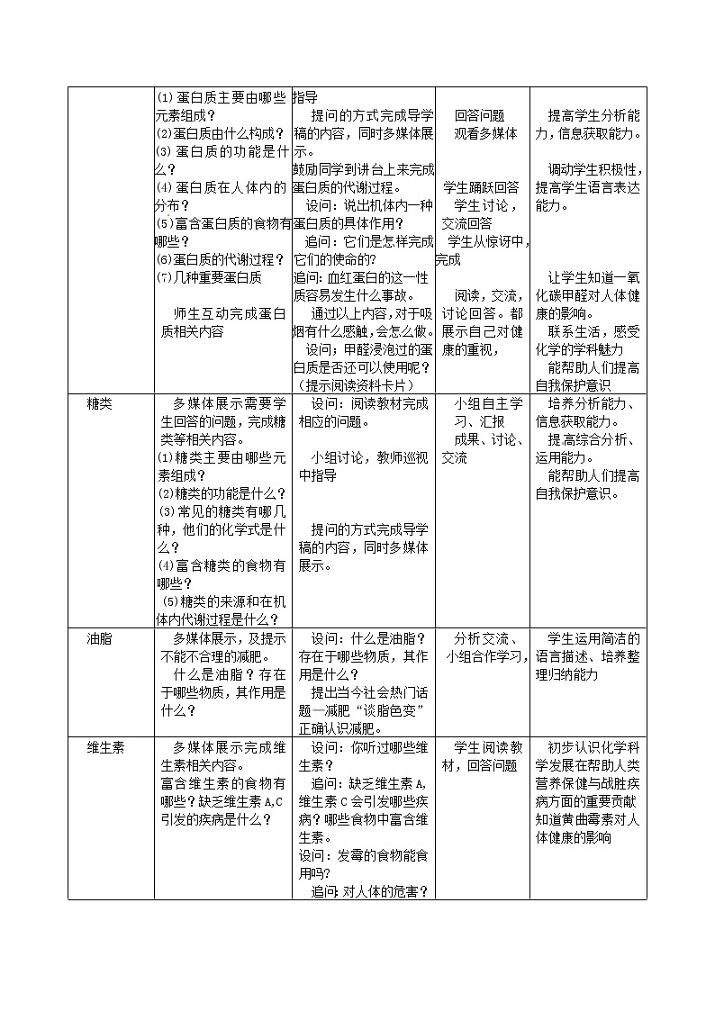 人教五四制初中化学九年级全册《第五单元  课题1 人类重要的营养物质》教案02