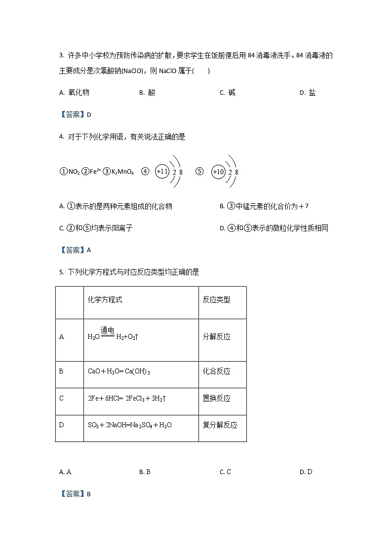 2021年湖北省黄冈市城东五校中考一模化学试卷（含答案）02