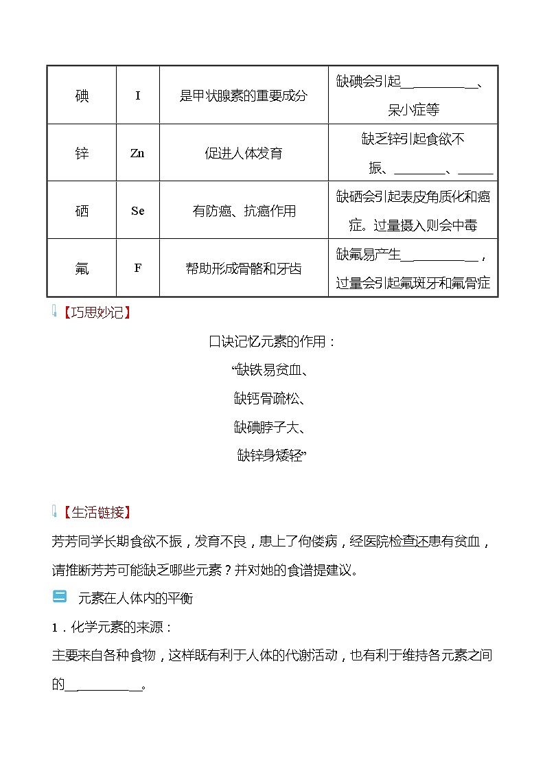 第十单元　第二节　化学元素与人体健康 学案（学生版）—2020-2021学年九年级化学鲁教版下册第2页