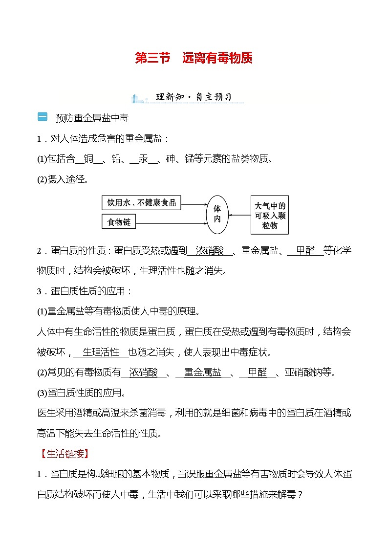 第十单元　第三节　远离有毒物质 学案—2020-2021学年九年级化学鲁教版下册01