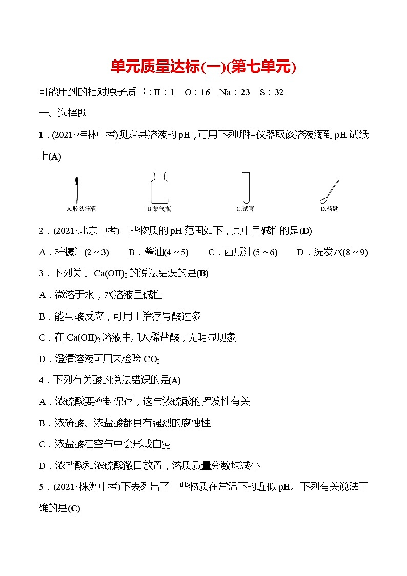 单元质量达标（一）（第七单元） 试卷（教师版）—2020-2021学年九年级化学鲁教版下册第1页
