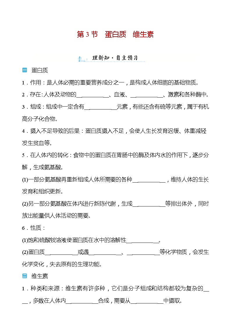 第8章 第3节 蛋白质维生素 学案—2020-2021学年九年级化学沪教版下册01