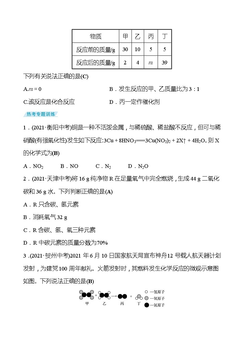 备战2022 鲁教版 中考复习 专题训练2 质量守恒定律的应用 试卷(教师版)第2页