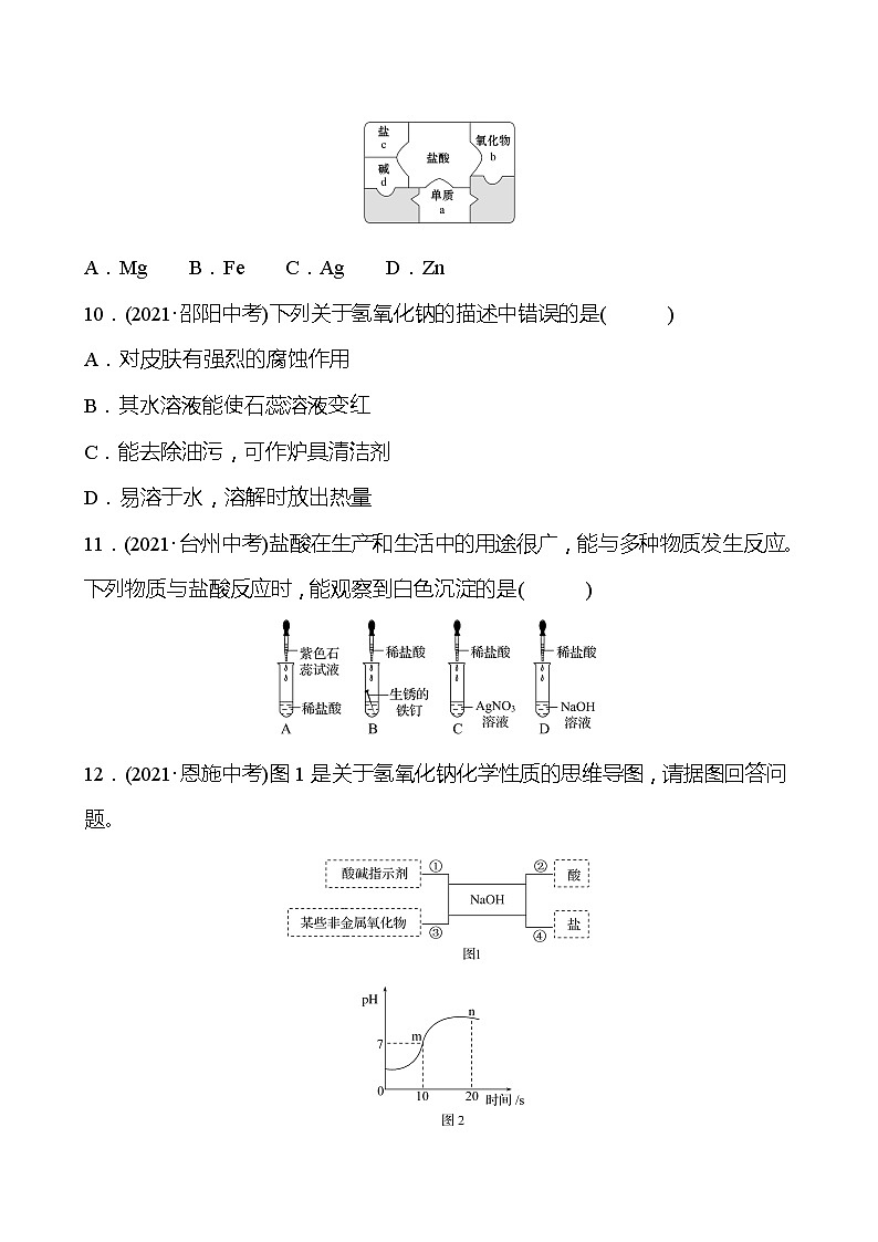 备战2022 鲁教版 中考复习 第七单元 专题1 酸和碱 同步练习03