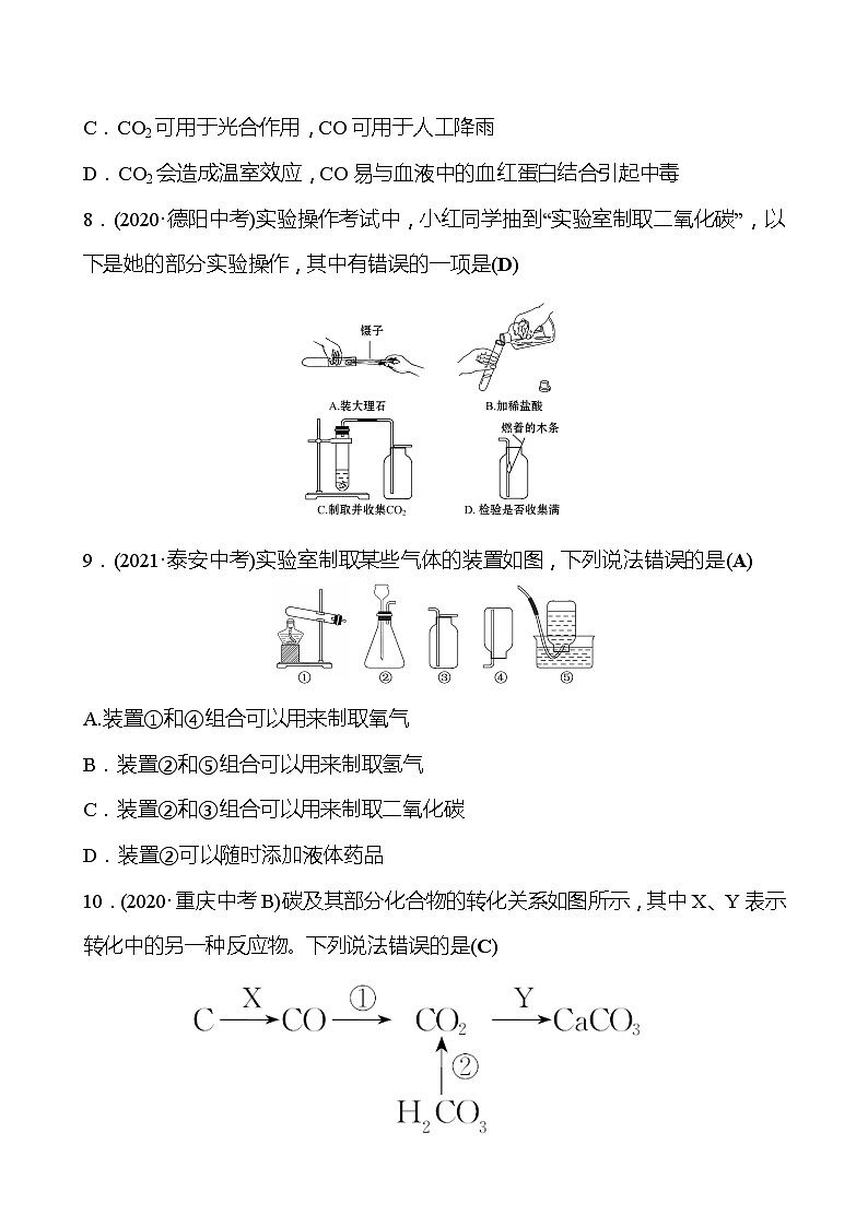 备战2022 鲁教版 中考复习 第六单元 专题2 大自然中的二氧化碳 同步练习 (教师版)第3页