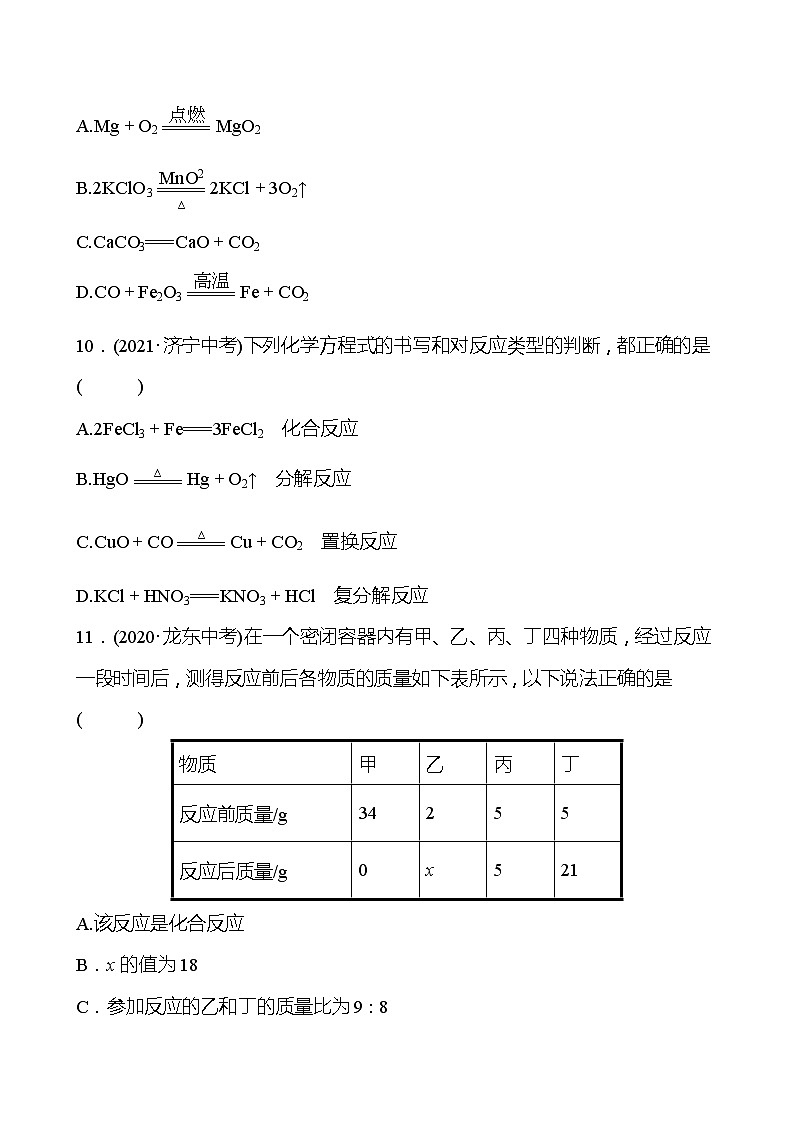 备战2022 鲁教版 中考复习 第五单元 定量研究化学反应 同步练习03