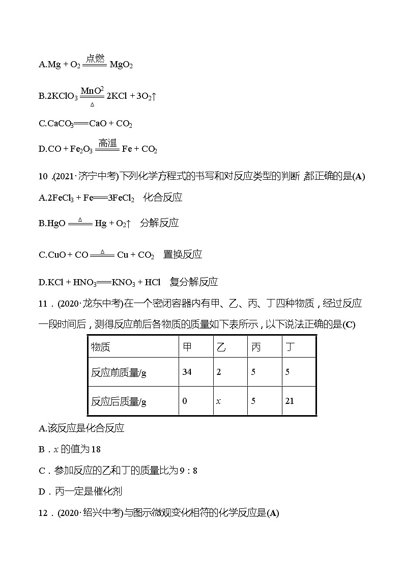 备战2022 鲁教版 中考复习 第五单元 定量研究化学反应 同步练习03