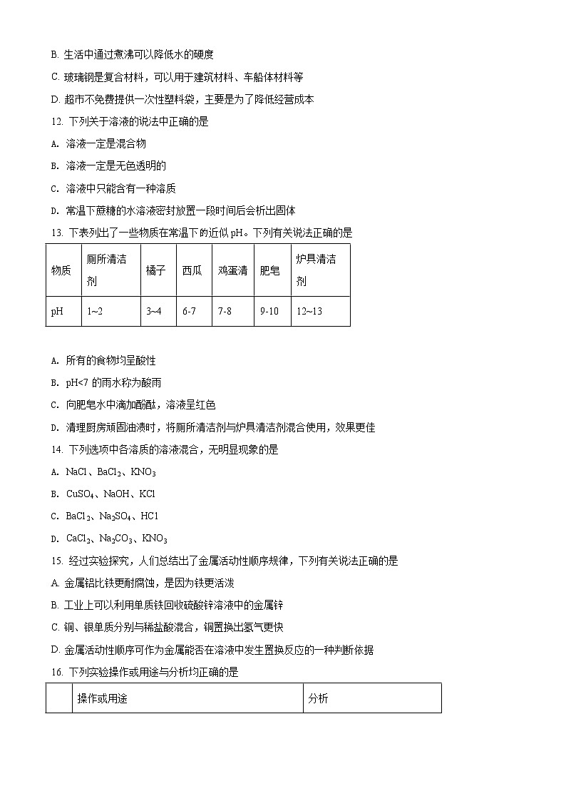 2021年湖南省株洲市中考化学试题（原卷+解析）03