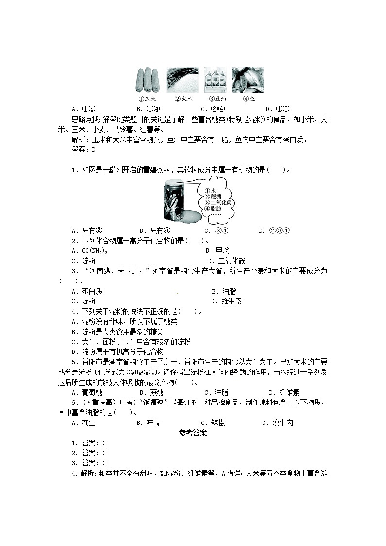 鲁教初中化学九下《第十单元  第1节 食物中的有机物》学案第2页