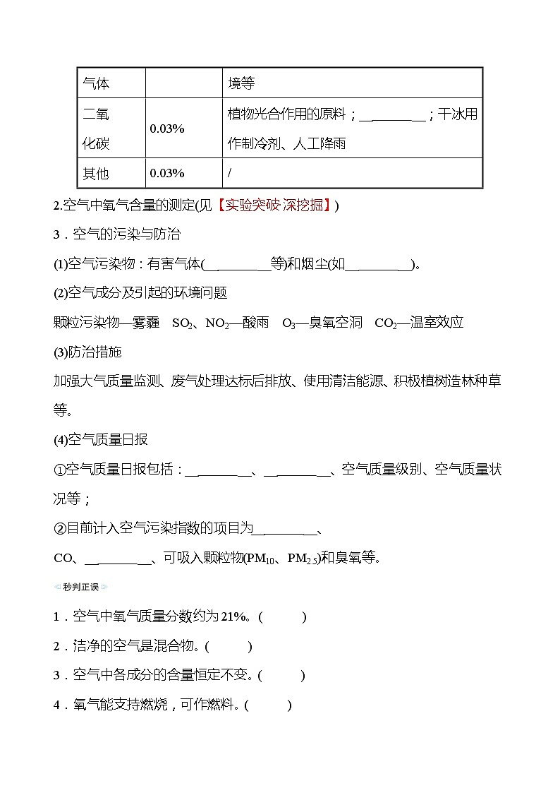备战2022 鲁教版 中考复习 第四单元 专题1 我们周围的空气 学案03