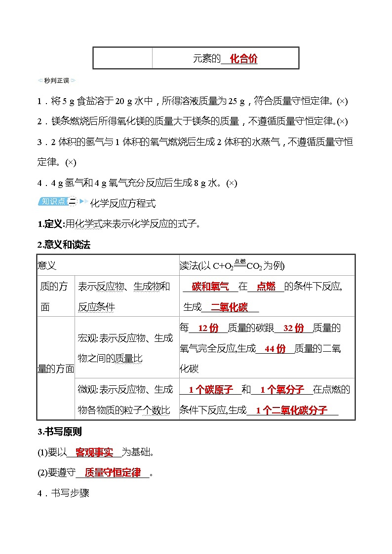 备战2022 鲁教版 中考复习 第五单元 定量研究化学反应 学案(教师版)第3页