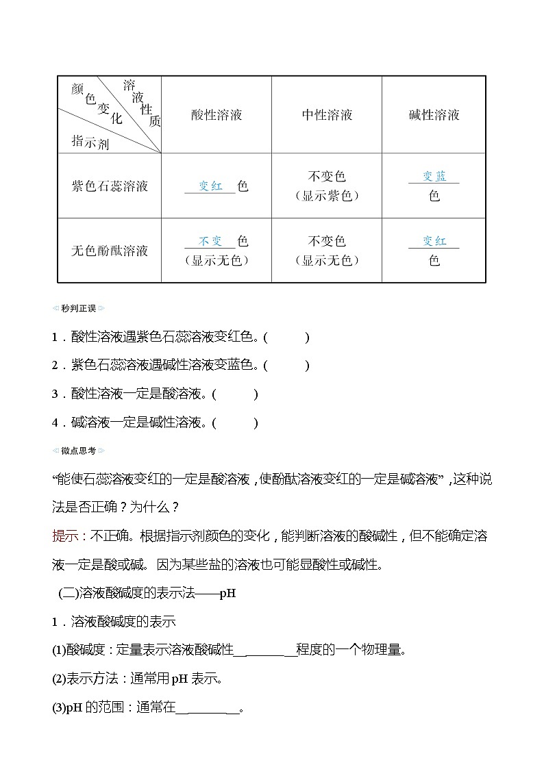 备战2022 鲁教版 中考复习 第七单元 专题2 溶液的酸碱性及酸碱中和反应 学案(学生版)第2页