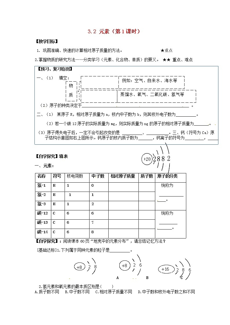 鲁教五四制初中化学八年级全册《第三单元 第2节 元素》学案01