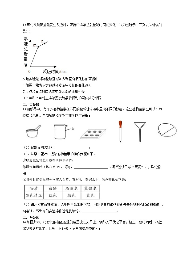 人教版九年级化学下册 同步课时作业（7）常见的酸和碱 练习03