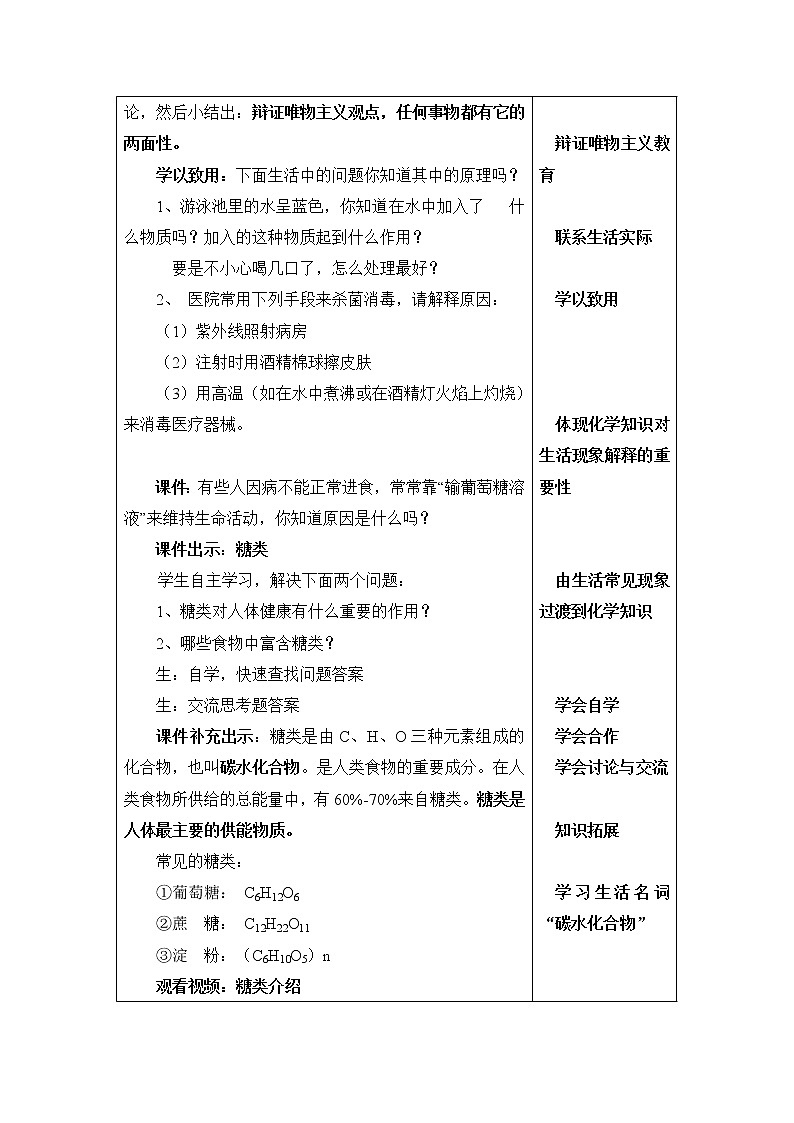 鲁教版（五四制）九年级全一册 5. 食物中的有机物（教案）第3页