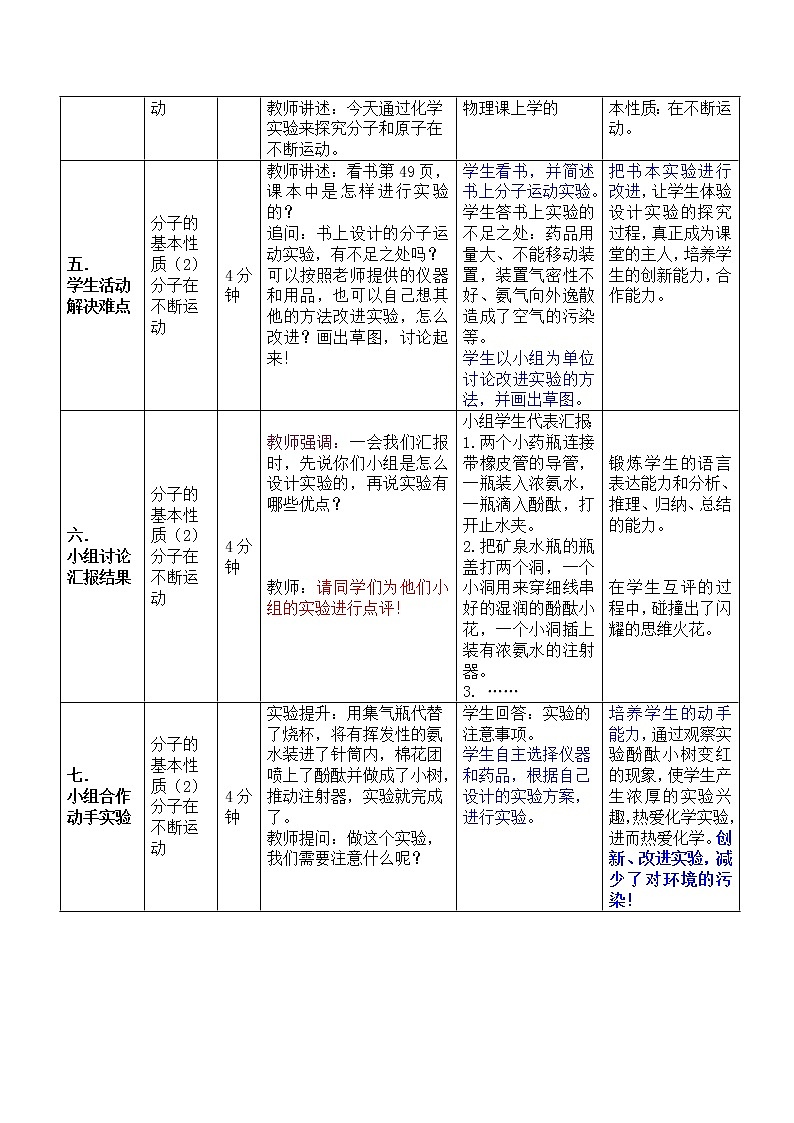人教版（五四制）八年级全一册化学 第三单元 课题1 分子和原子（教案）03