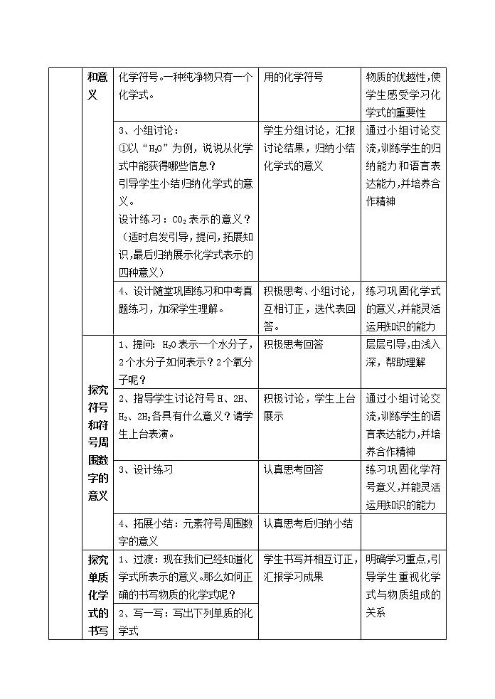 人教版（五四制）八年级全一册化学 第四单元 课题4 化学式与化合价（教案）第2页
