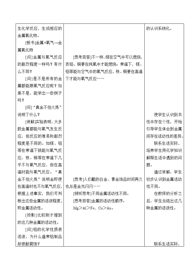 人教版（五四制）九年级全一册化学 第一单元 课题2  金属的化学性质_（教案）03