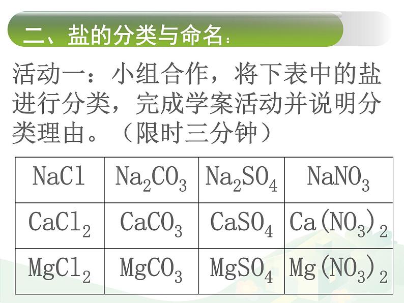 鲁教版（五四制）化学九年级全一册 3.3  盐的分类、命名和溶解性（课件）第4页