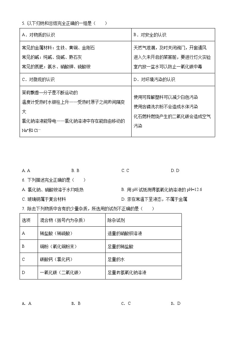 精品解析：2020年黑龙江省哈尔滨市呼兰区哈尔滨三中中考一模化学试题（原卷版）第2页