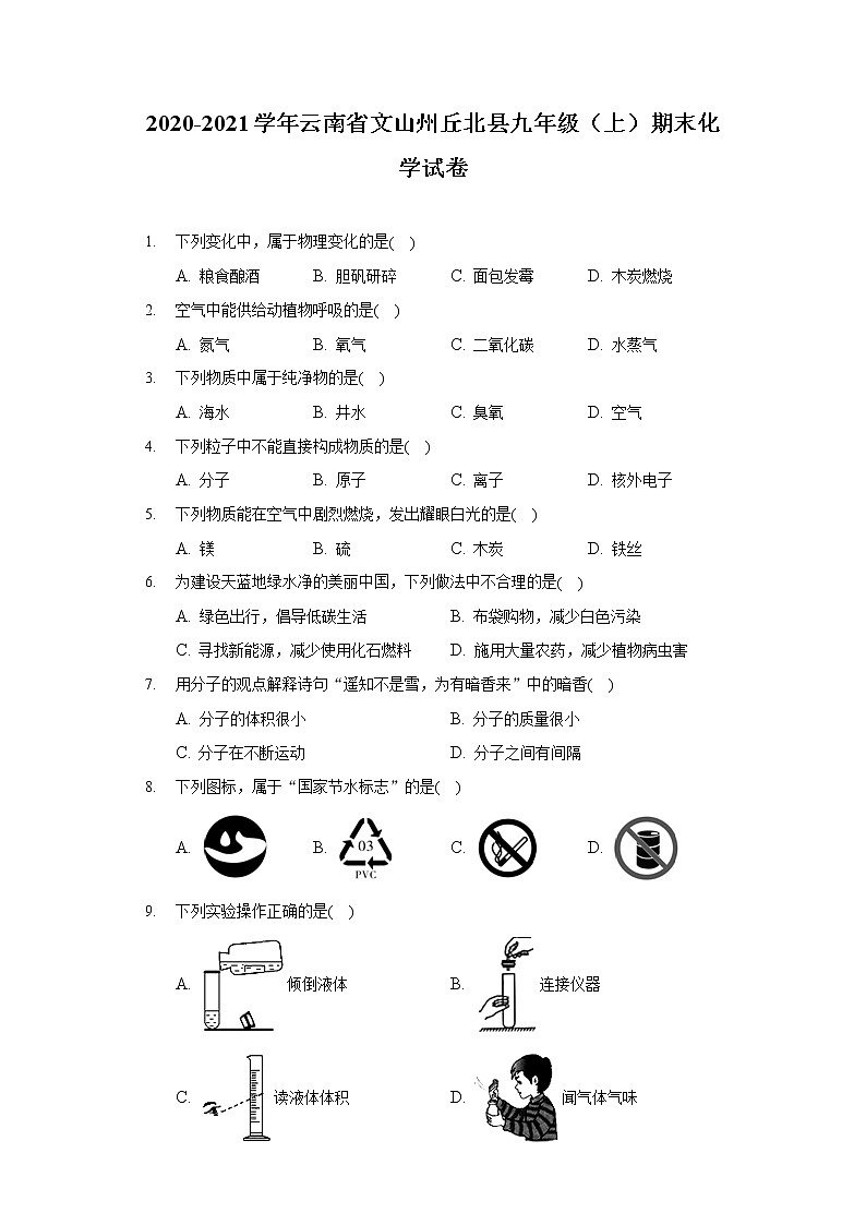 2020-2021学年云南省文山州丘北县九年级（上）期末化学试卷第1页
