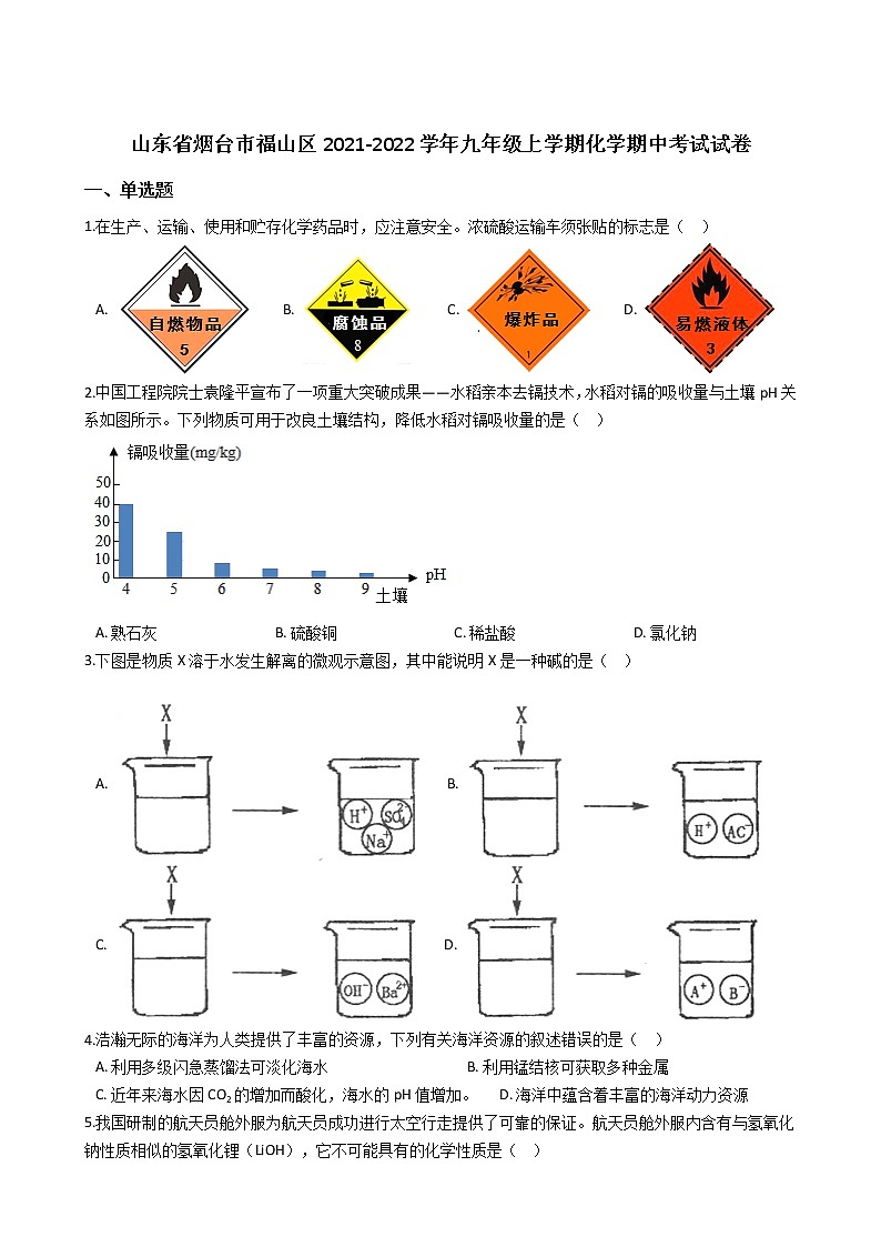 山东省烟台市福山区2021-2022学年九年级上学期化学期中考试试卷（word版 含答案）01