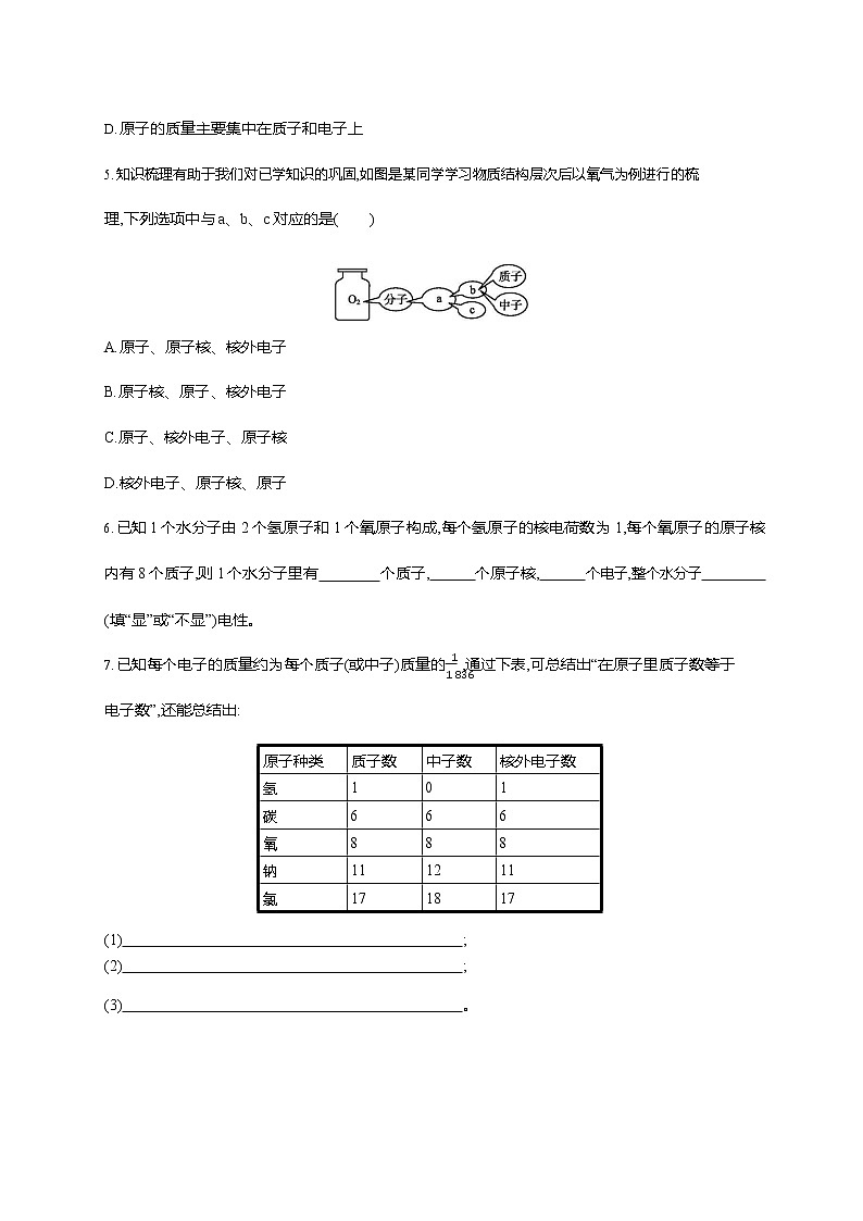 人教版九年级化学上册《第三单元 课题2 原子的结构 第1课时》同步练习题及参考答案第2页