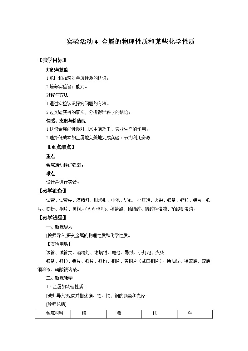 化学人教版九年级下册第八单元实验活动4 课件+教案+习题01