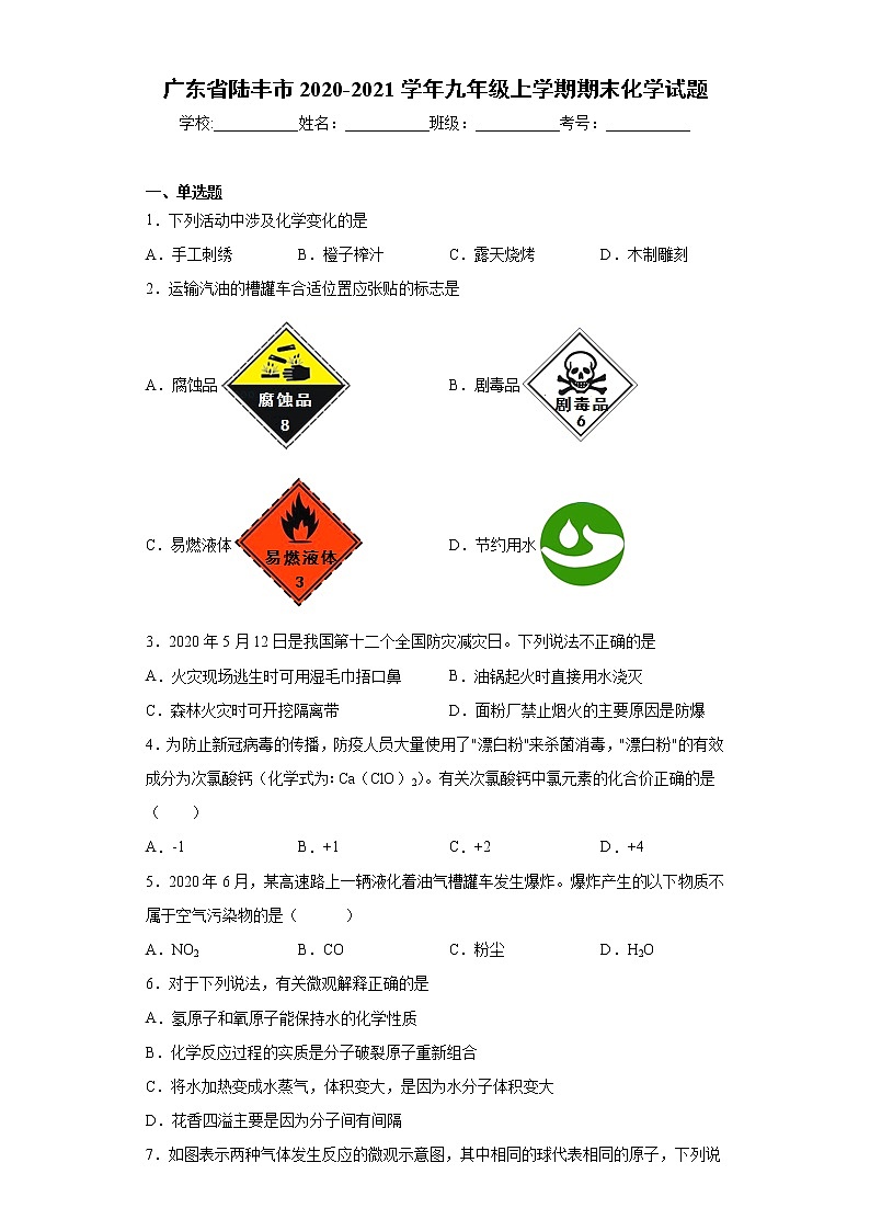 广东省陆丰市2020-2021学年九年级上学期期末化学试题（word版 含答案）01