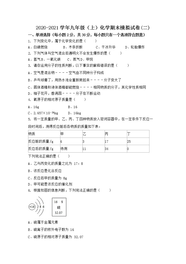 河南省商丘市民权县2021-2022学年九年级上学期化学期末模拟题(二)（word版 含答案）01