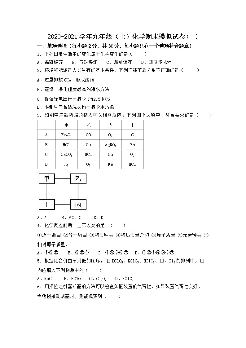河南省商丘市宁陵县2021-2022学年九年级上学期化学期末模拟题(一)（word版 含答案）第1页