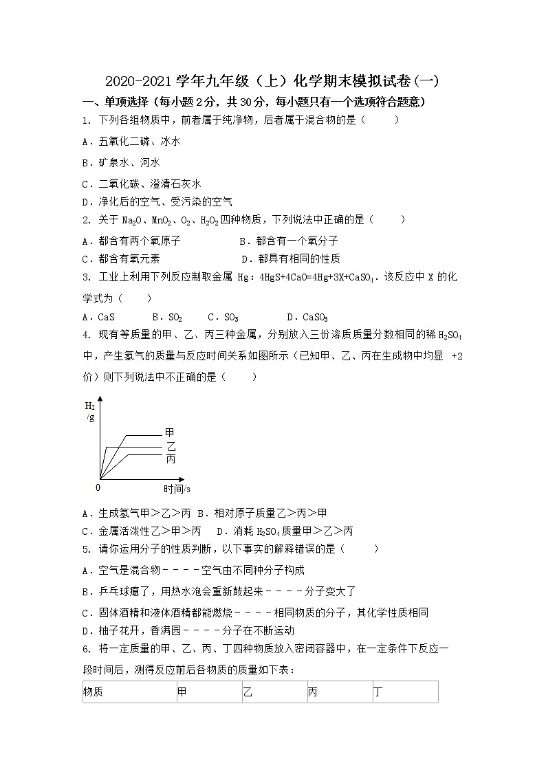 河南省信阳市浉河区2021-2022学年九年级上学期化学期末模拟题(一)（word版 含答案）第1页