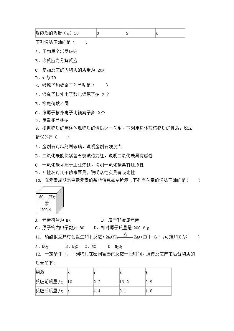 河南省商丘市虞城县2021-2022学年九年级上学期化学期末模拟题(三)（word版 含答案）第2页