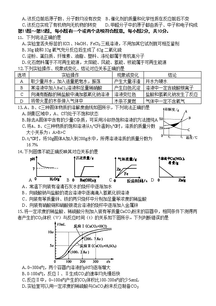 2021年江苏省泰州靖江市外国语学校中考一模化学试卷（word版无答案）第2页
