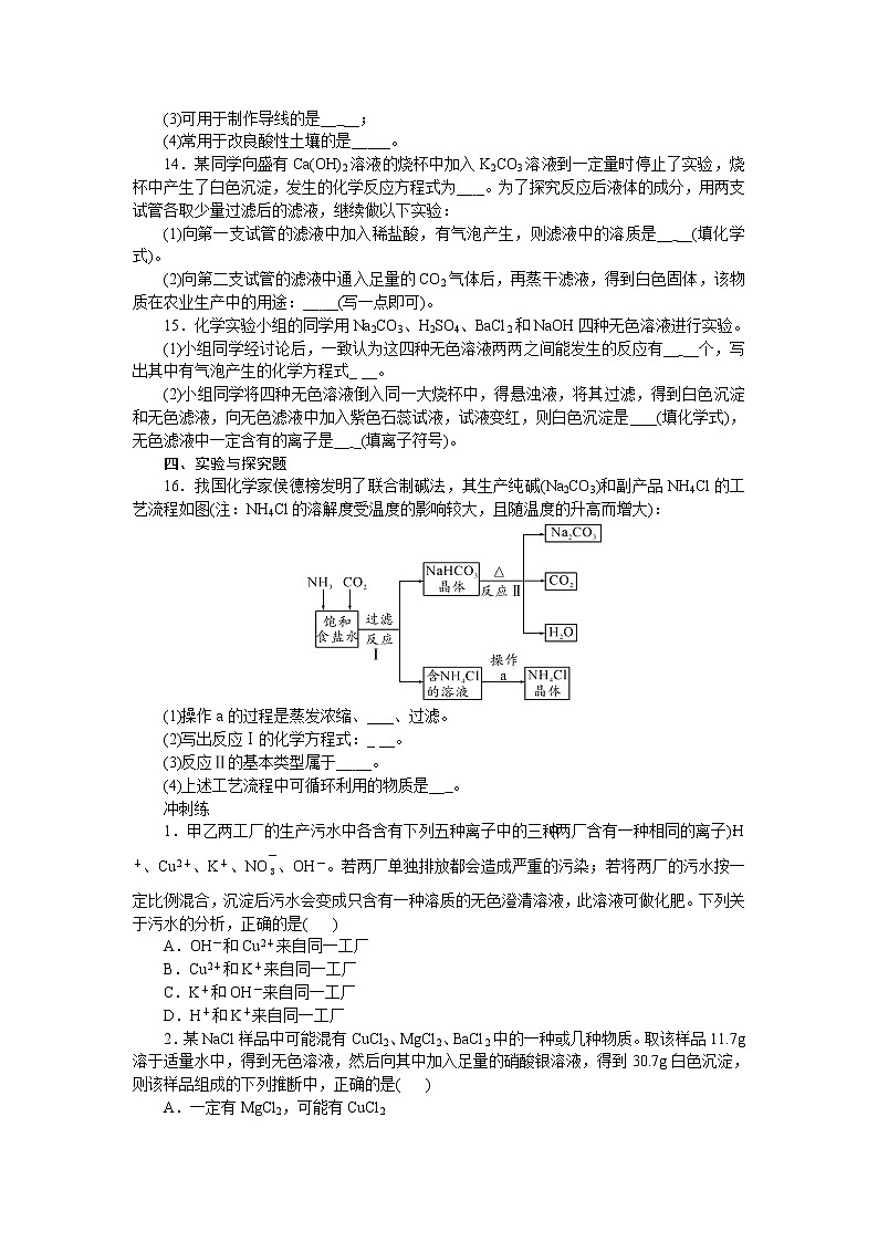 2021年中考化学总复习 第十一单元盐化肥 检测 （word版有答案）第3页