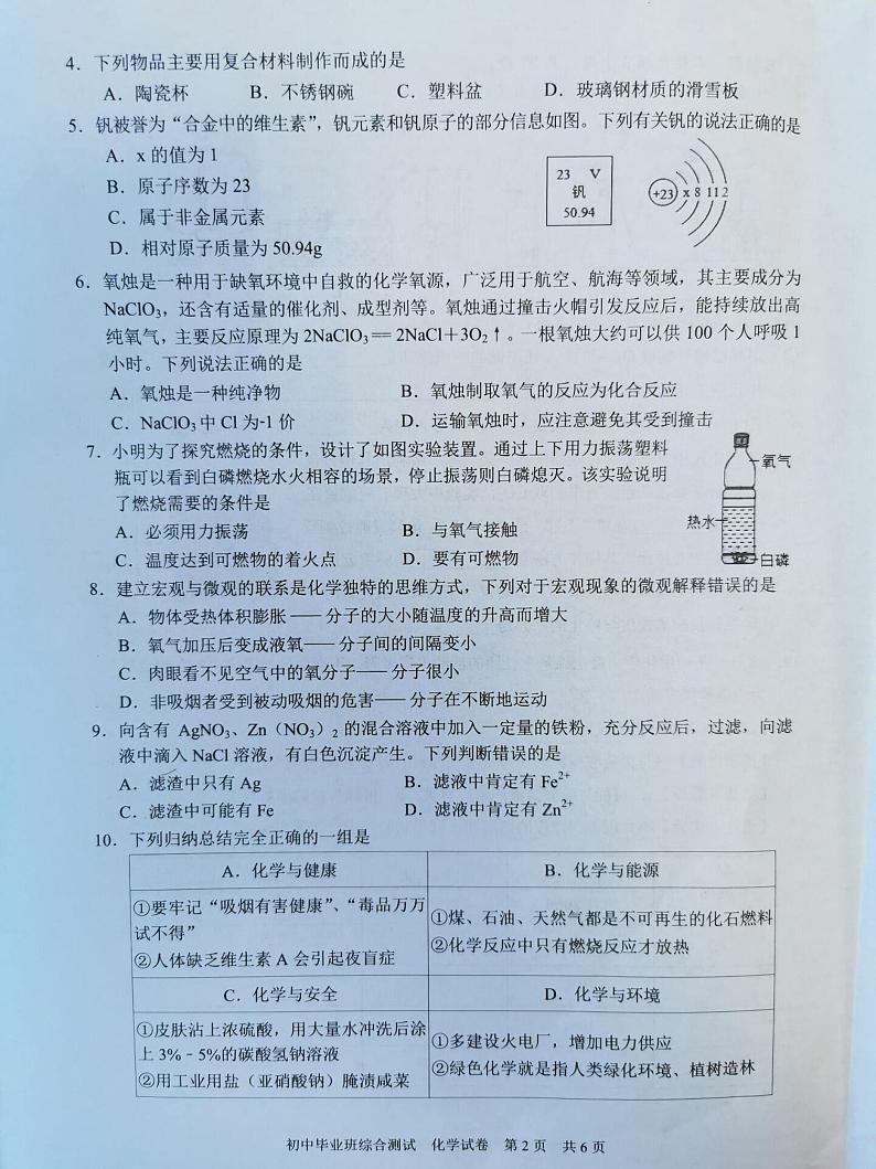 2021年广东省广州市黄埔区一模化学试卷（图片版无答案）第2页