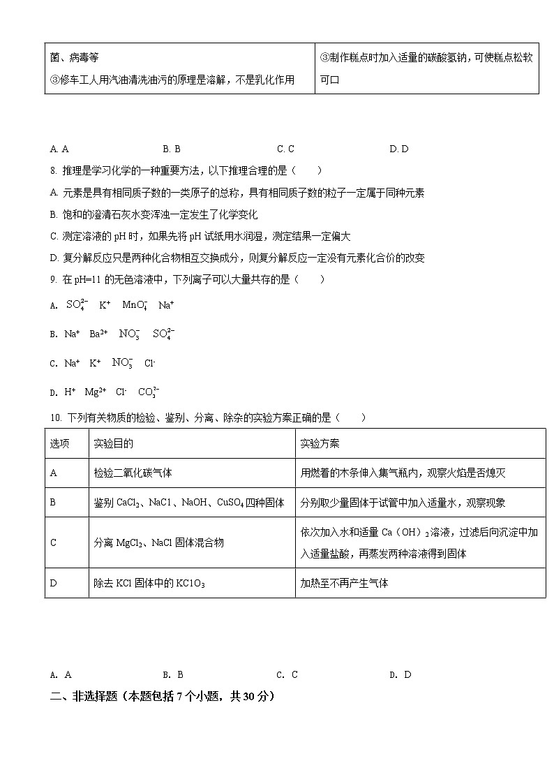精品解析：2020年山东省菏泽市牡丹区中考一模化学试题（原卷版）第3页